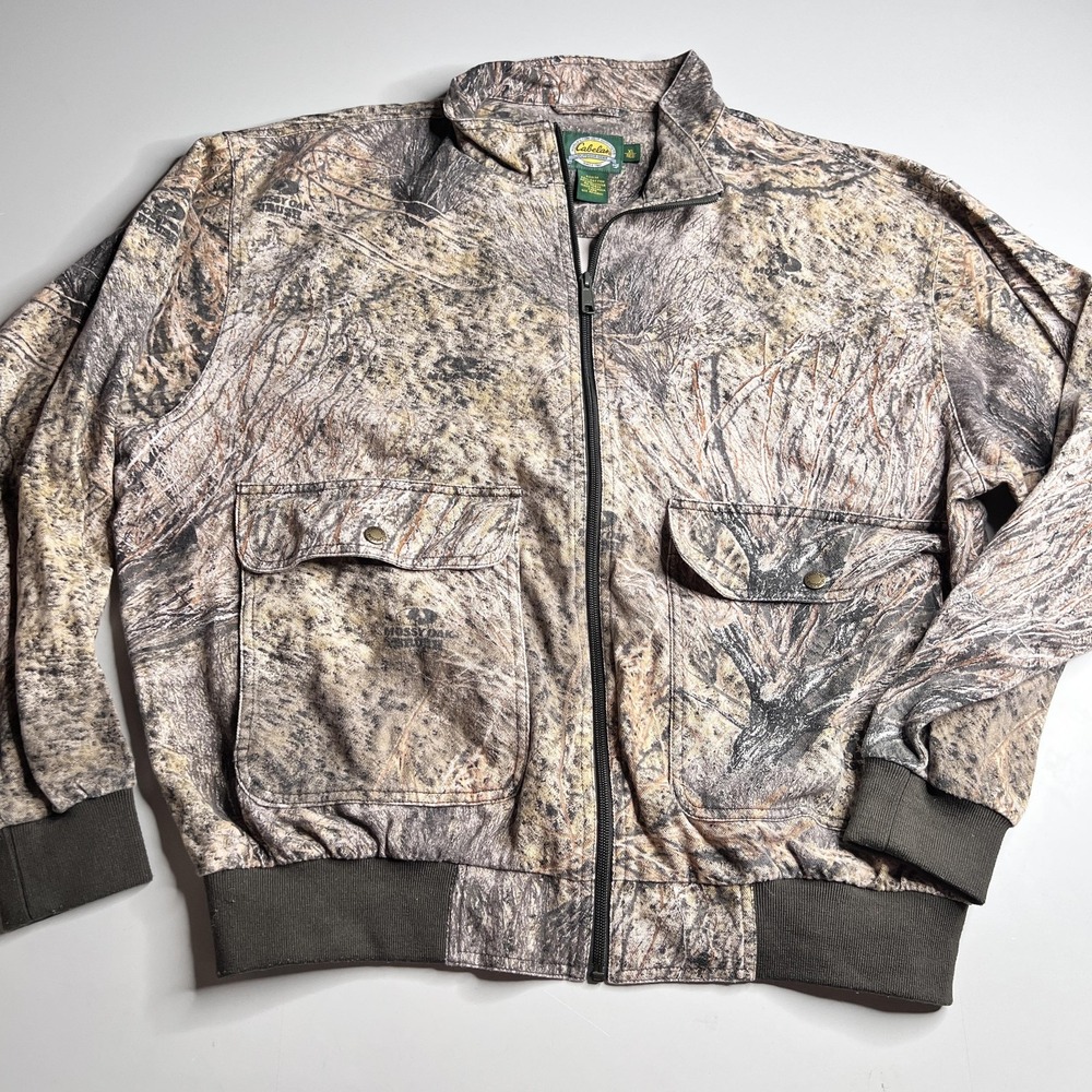 Cabela's Jacket Mens XL Mossy Oak Camo Fleece Bomber Full Zip Hunting Outdoor